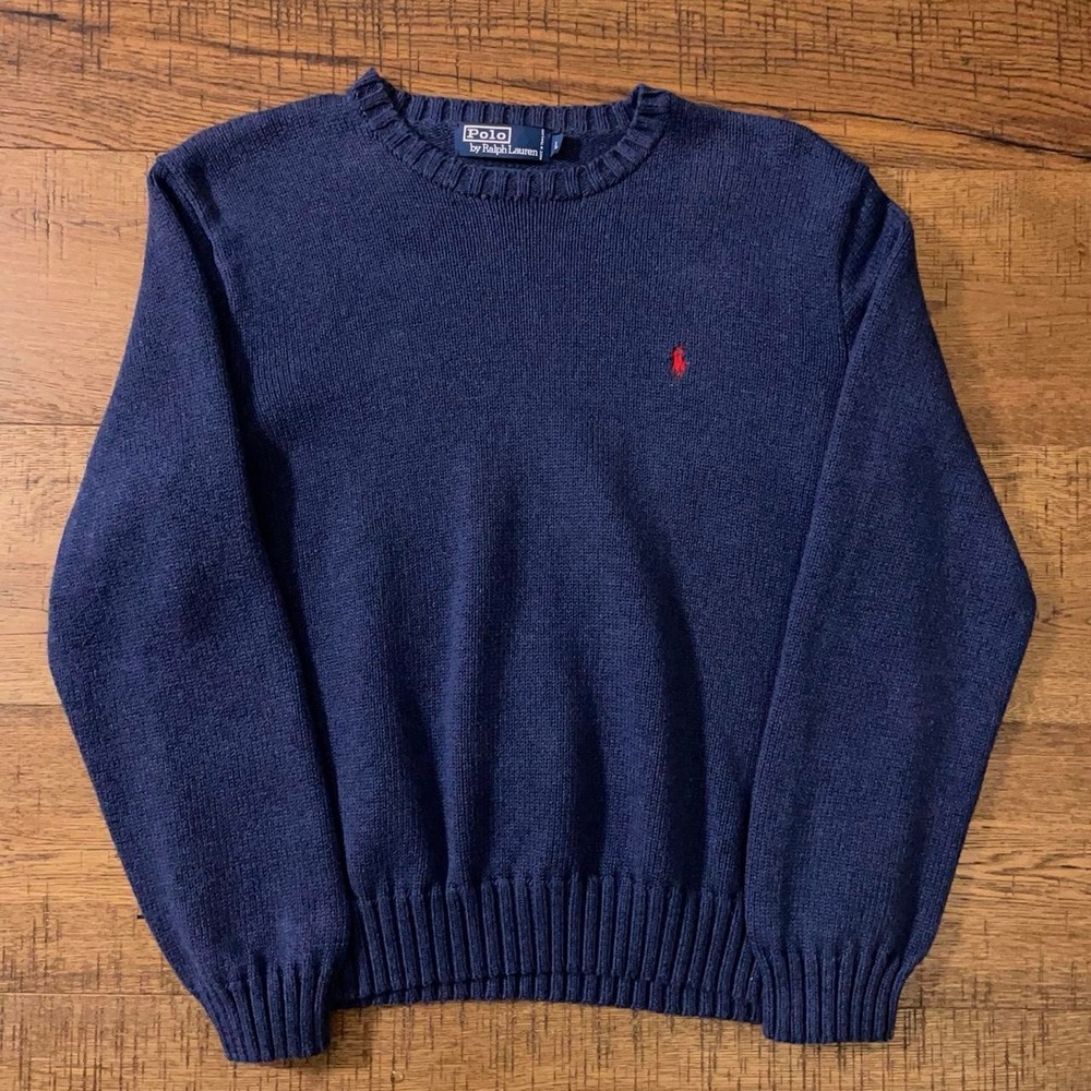 Polo Ralph Lauren Sweater Womens L Navy Preppy Vintage Cotton Knit Crewneck